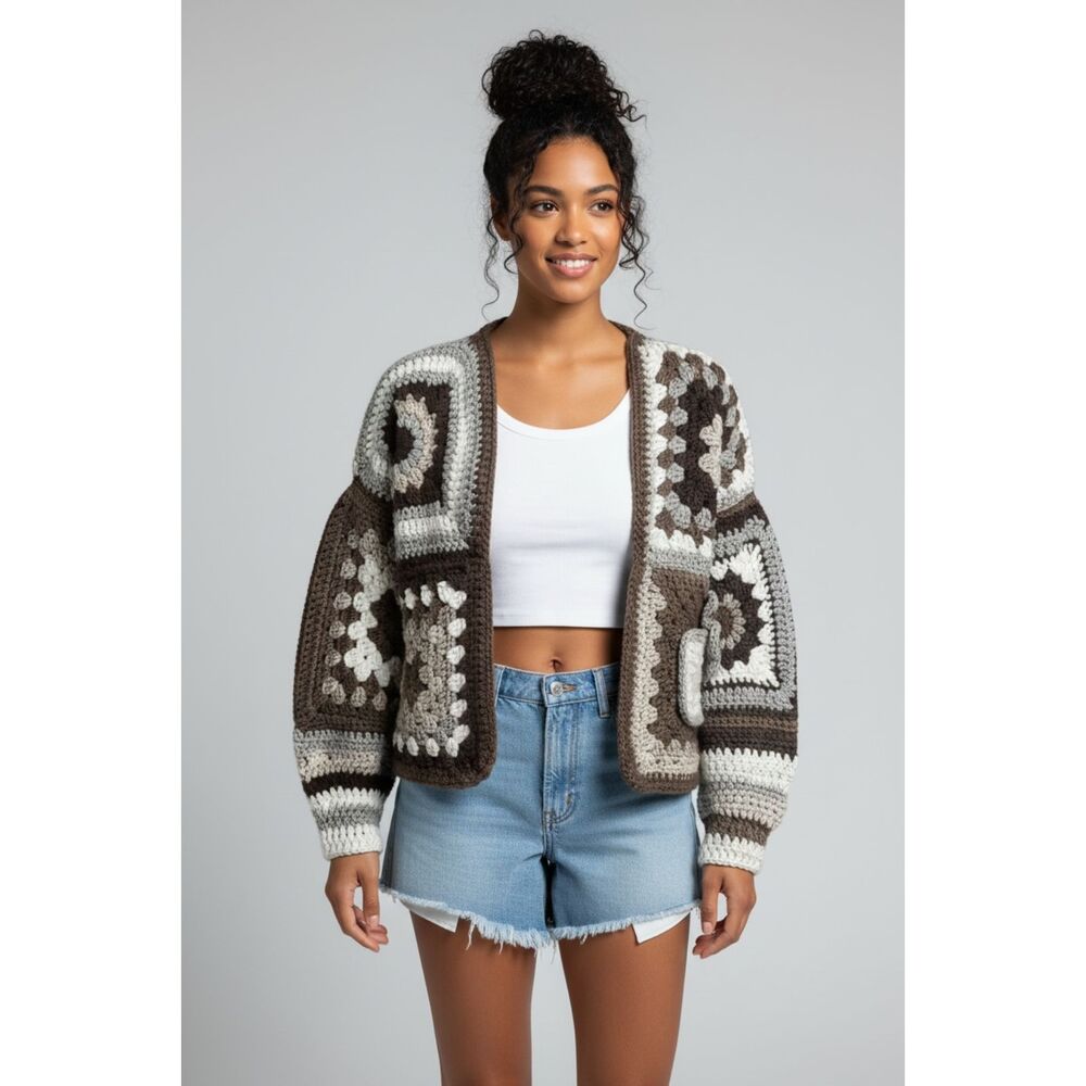 THE CAPPUCCINO KISS Handmade Crochet Cardigan